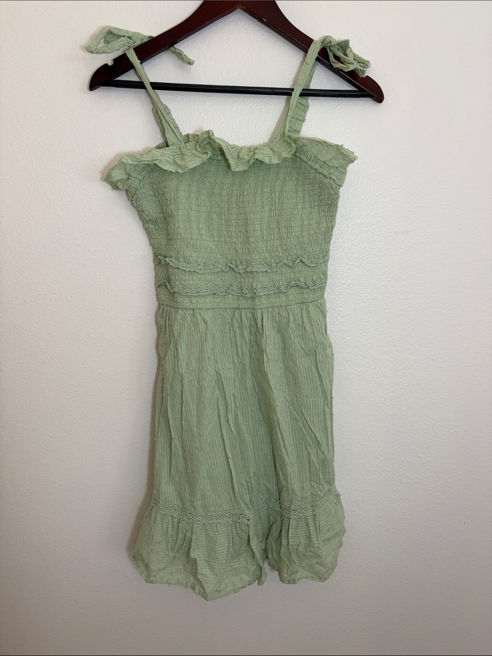 Jessica Simpson Light Green Ruffle Tie-Shoulder Sundress